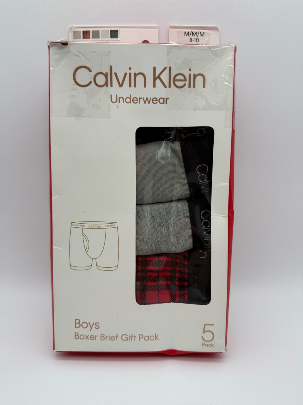 Calvin Klein Boys 5-Pack Boxer Briefs - Red Plaid, Gray, Black